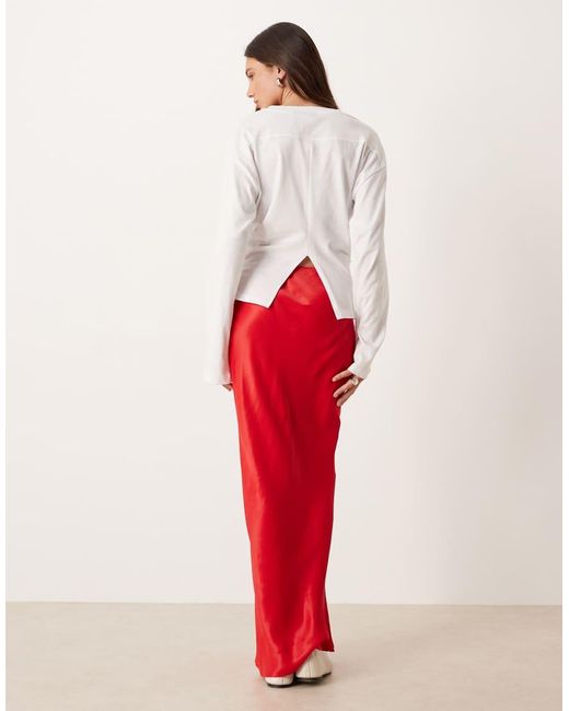 ASOS Red Satin Bias Maxi Skirt