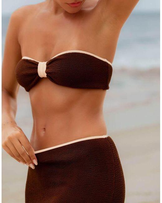 Moda Minx Brown X Agnes Pimentel Scrunch Contrast Binding Mini Beach Skirt