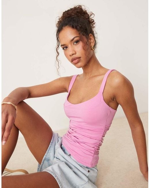 Abercrombie & Fitch Pink Sweetheart Neckline Contrast Top