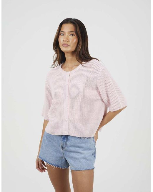 Brave Soul White Short Sleeve Crew Neck Fisherman Knit Cardigan