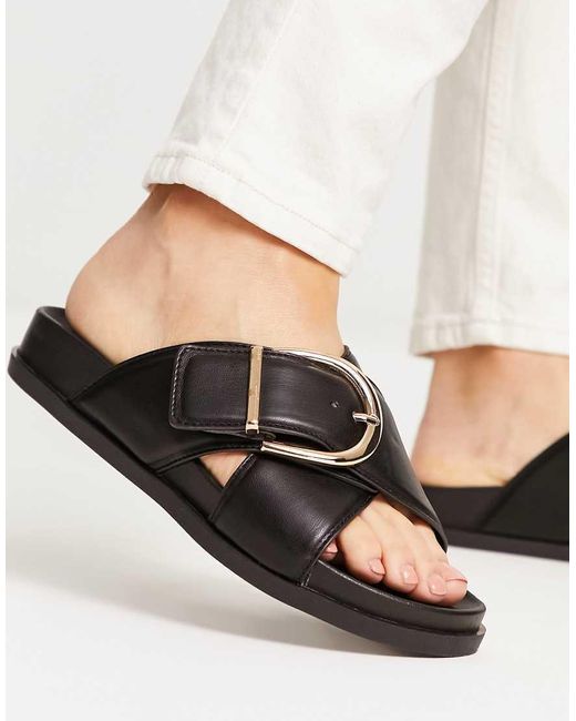 ASOS White Wide Fit Flash Buckle Cross-vamp Flat Sandals