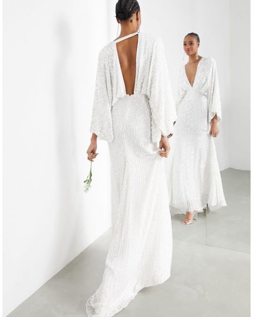 Ciara - vestito da sposa con paillettes e maniche a kimonoASOS in Materiale  sintetico di colore Bianco | Lyst