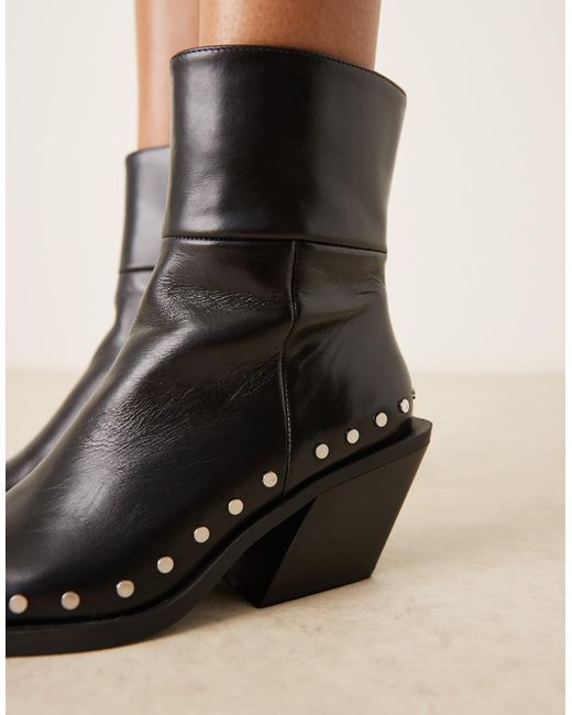 ASOS Black Elixir Leather Western Studded Ankle Boots