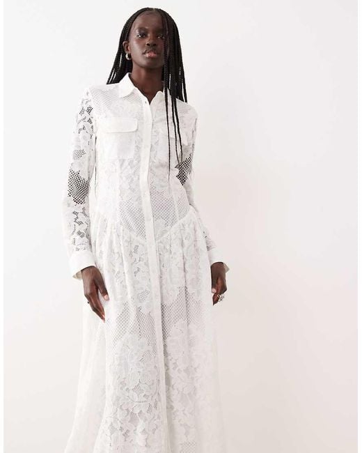 Bardot Natural Agatha Cotton Rich Lace Shirt Midaxi Dress