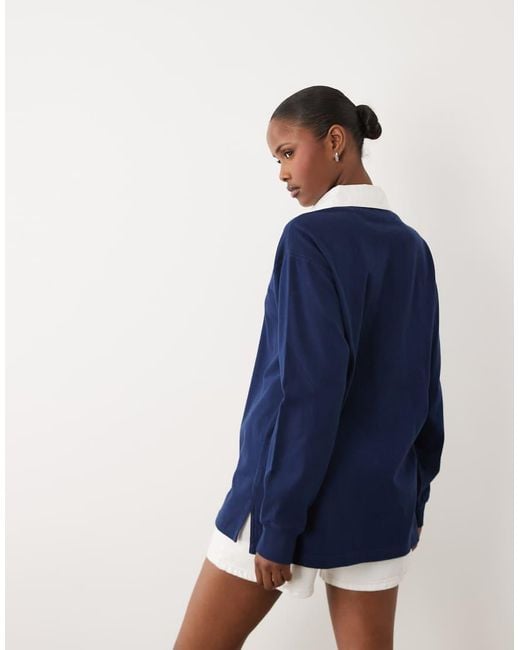 Polo Ralph Lauren Blue Contrast Collar Oversize Fit Rugby Top