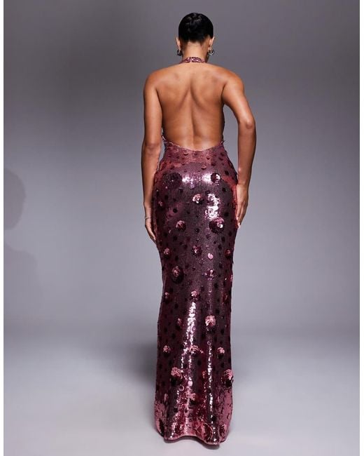 Oh Polly Flower Sequin Maxi Dress in Red | Lyst UK