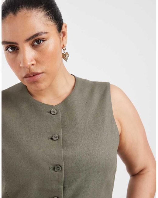 ONLY Green Linen Blend Waistcoat Co-ord