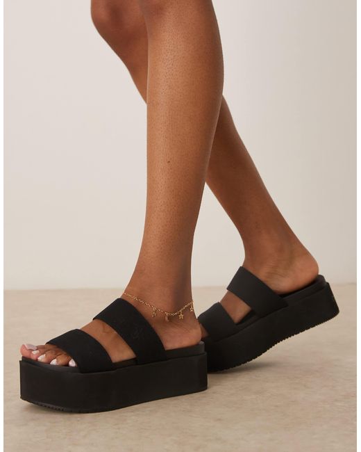 Calvin Klein Brown Double Strap Flatform Sandals
