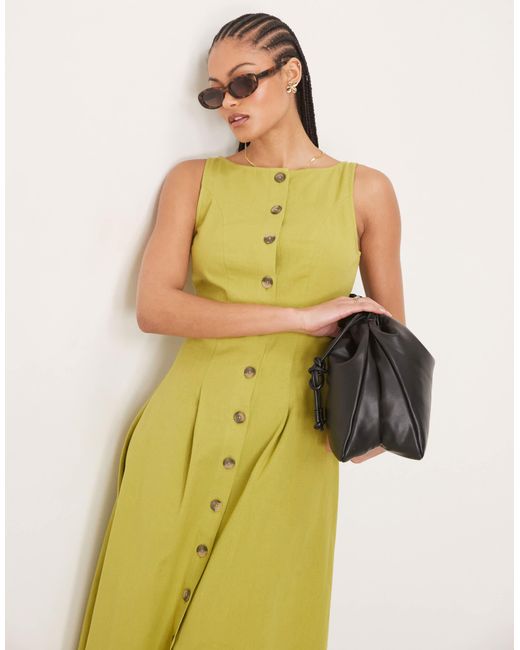 ASOS Yellow Asos Design Tall Slash Neck Button Down Vest Maxi Dress
