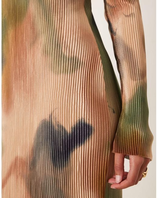 ASOS Natural Plisse Bardot Long Sleeve Maxi