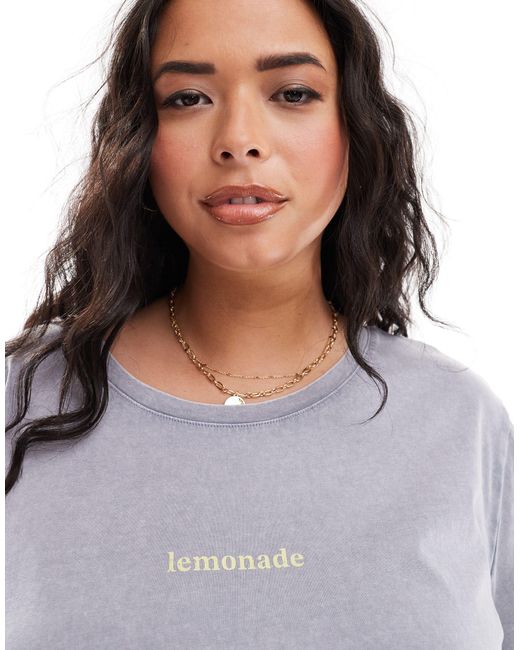 T-shirt oversize à imprimé lemonade au dos - délavé ONLY en coloris Gray