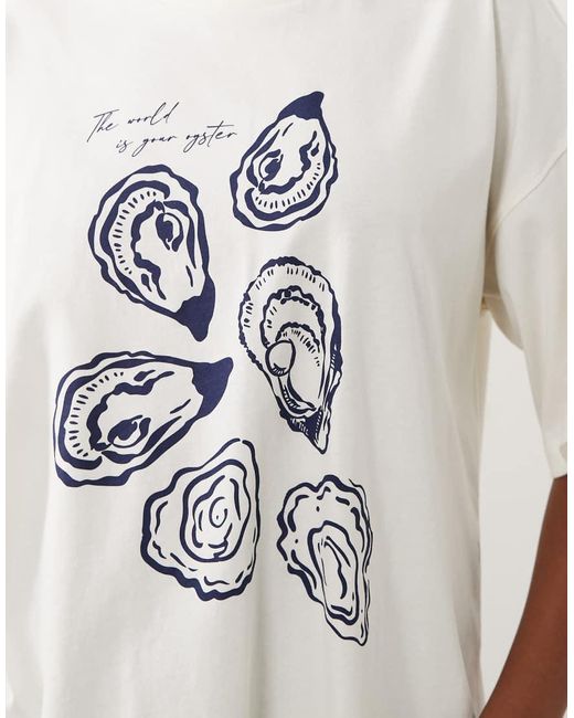 The Frolic White Exclusive Oyster Graphic Oversized T-shirt