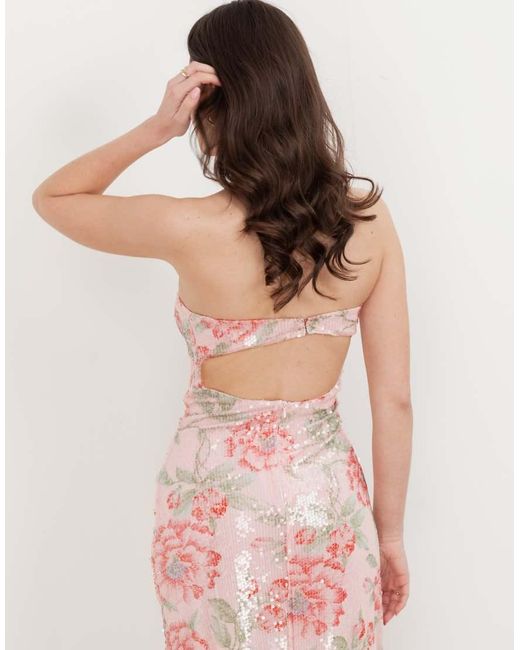 Maya Pink Printed Sequin Bandeau Maxi Dress