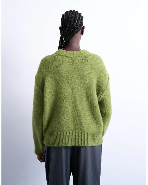 TOPSHOP Green Knitted Wool Blend Fluffy Exposed Seam Easy Jumper