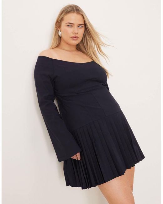 ASOS Blue Asos design curve – langärmliges, plissiertes minikleid