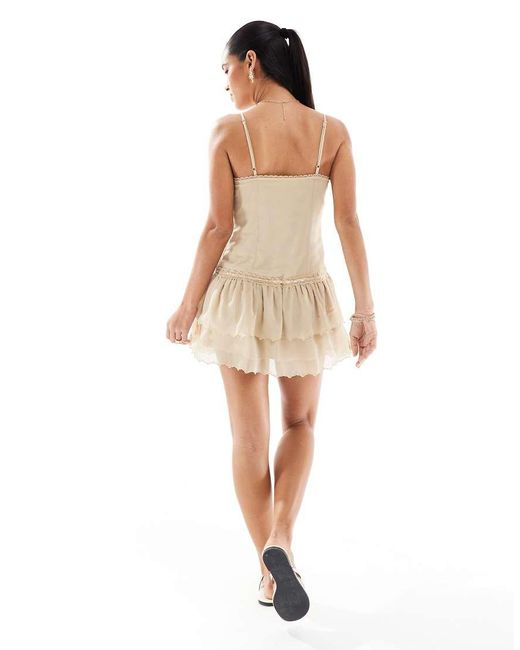 Stradivarius Mini Cami-Jurk Met Kanten Detail in het White