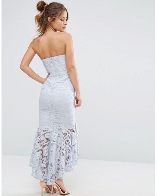 Jarlo Allover Lace Bandeau Midi Dress With Highlow Fishtail in Blue Lyst UK