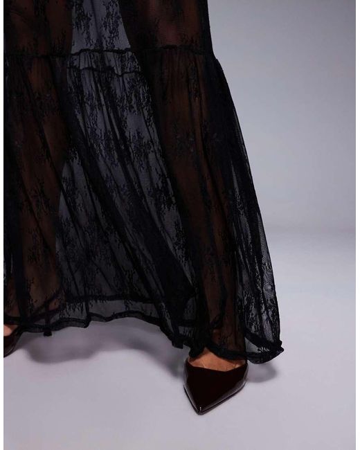 Fashionkilla Blue Exclusive Cotton Lace Tiered Hem Maxi T-shirt Dress