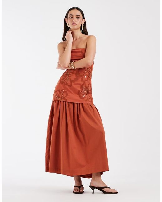 ASOS White Bandeau Maxi Dress With Floral Embroidery