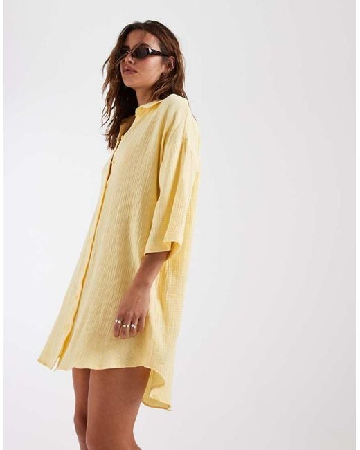 Vero Moda Natural Cheesecloth Textured Oversized Shirt Dress