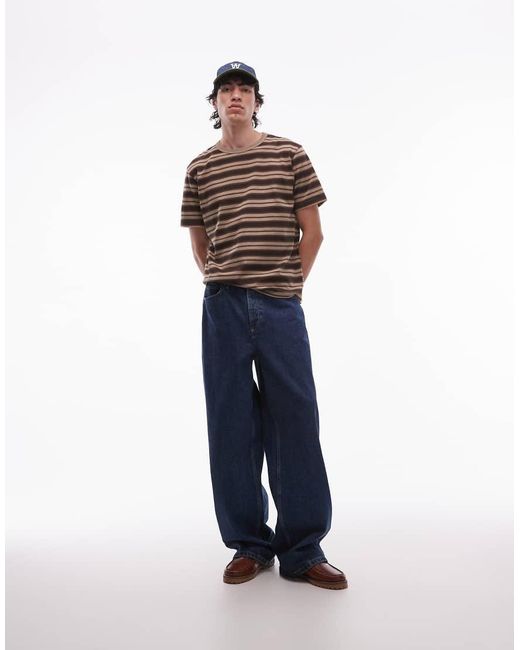 DOUBLE A by WOOD WOOD Brown Easton Stripe T-shirt for men