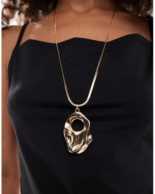 ASOS Black Long Snake Chain Necklace With Molten Pendant
