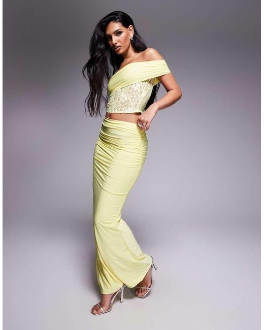Missy Empire Blue Double Sculpted Slinky Ruched Side Detail Fishtail Maxi Skirt Co-Ord