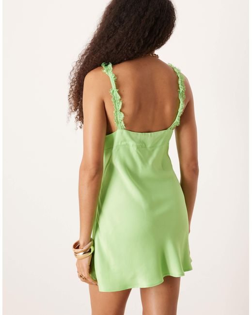 ASOS Green Frill Detail Cami Satin Slip Mini Dress