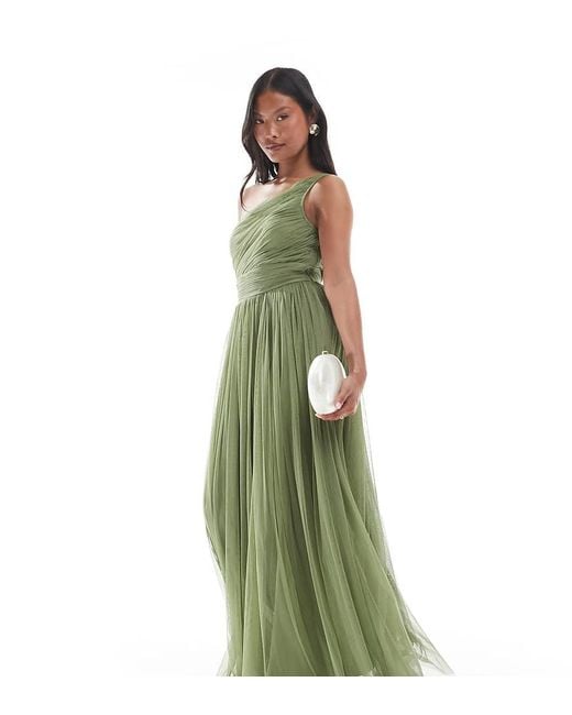 LACE & BEADS Green Bridesmaid One Shoulder Maxi Dress