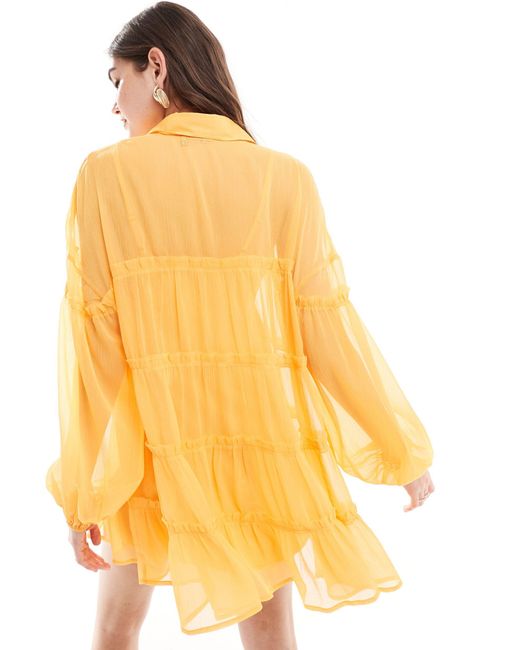 ASOS Yellow Chiffon Smock Mini Shirt Dress