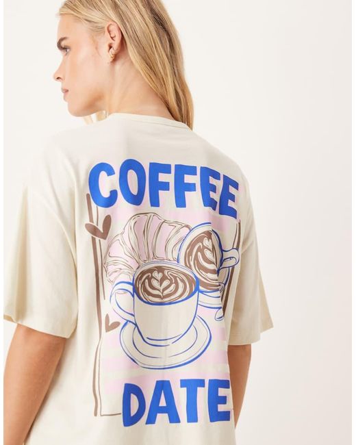 ASOS Blue Asos Design Petite Oversized Tee & Wide Leg Trouser Pyjama Set With Girly Coffee Print