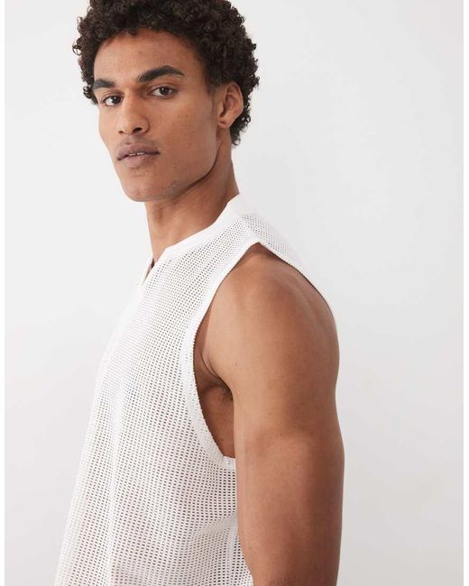 ASOS White Boxy Oversized Relaxed V-neck Vest for men