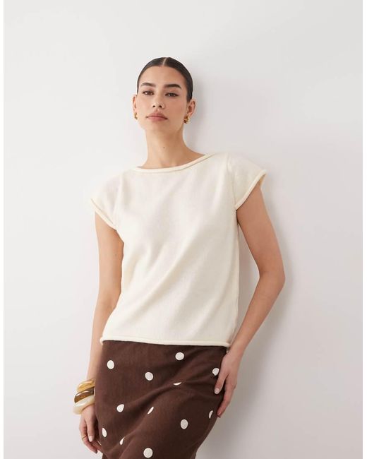 ASOS Natural Knitted Tee With Rolled Edges