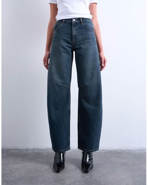TOPSHOP Blue Barrel Mid Rise Jeans