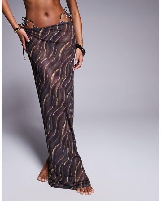 South Beach Purple Abstract Print Mesh Maxi Beach Skirt