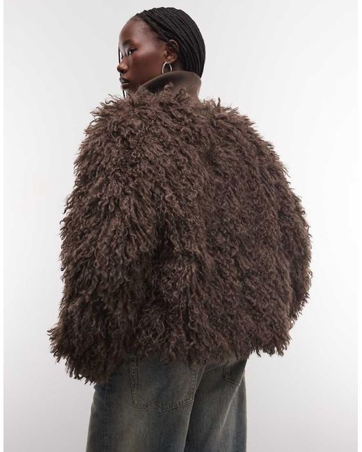 Weekday Brown Boxy Fit Faux Fur Jacket