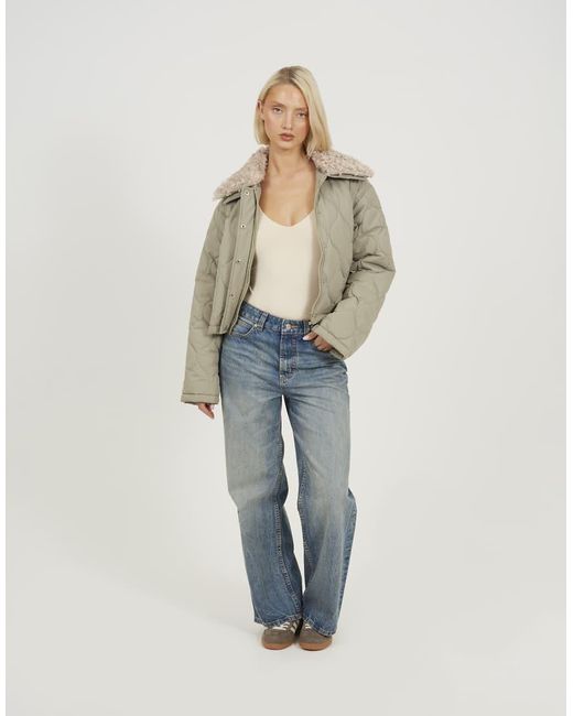 Brave Soul Natural Onion Qulited Jacket With Faux Fur Collar