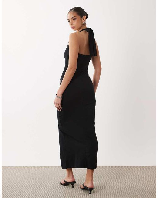 ASOS White Halter Ruched Front Midi Dress