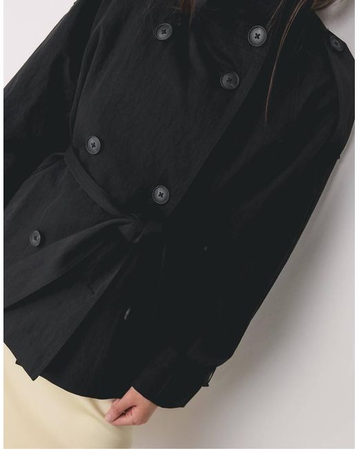 Stradivarius Black High-neck Trench Coat