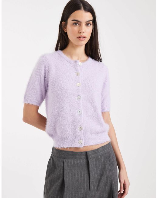 Threadbare Purple – kurzärmlige strickjacke aus flauschigem garn