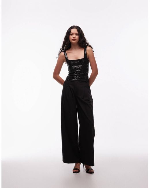 ASOS Black Allover Sequin Square Neck Top