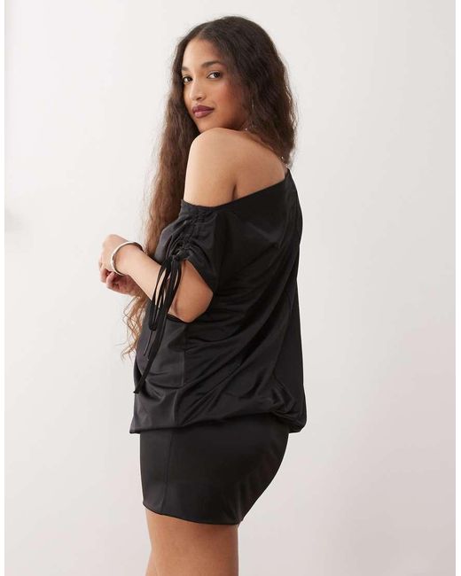 Monki Black Long Sleeve Draped Mini Dress