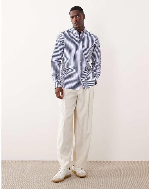 Mango Blue 100% Cotton Striped Shirt for men