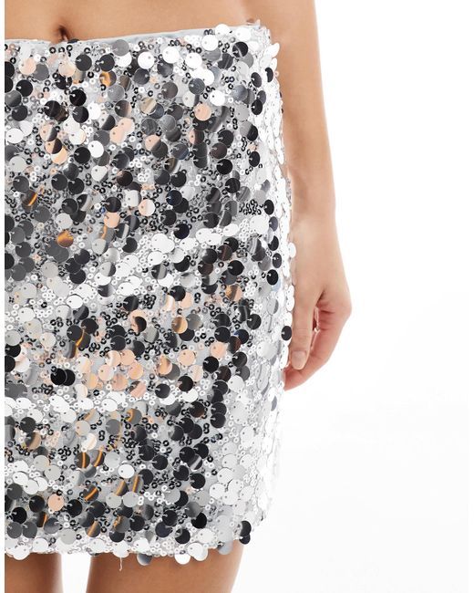 Pieces White Sequin Mini Skirt