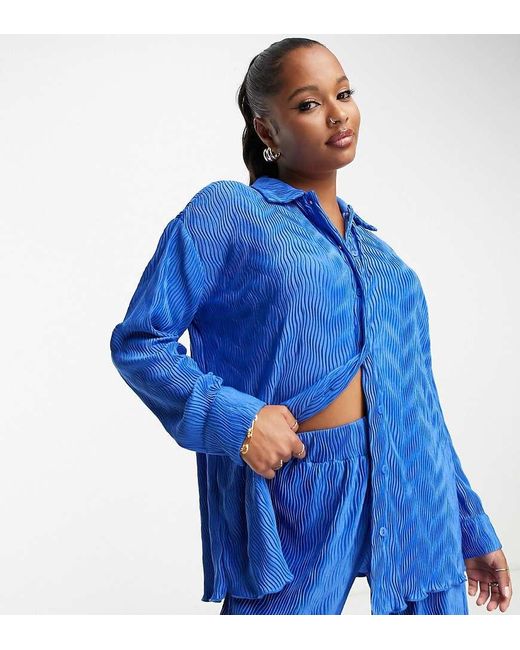 4th + Reckless Petite Blue Plisse Shirt Co-Ord