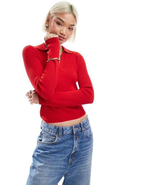 Polo Rossa Con Scollo A V di ONLY in Red