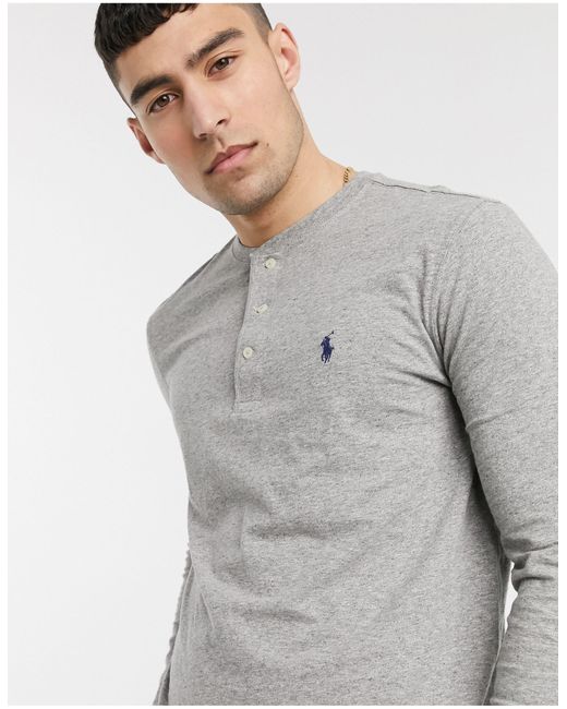 Maglia serafino a maniche lunghe fiammata mélange con logo di Polo Ralph Lauren in Gray da Uomo