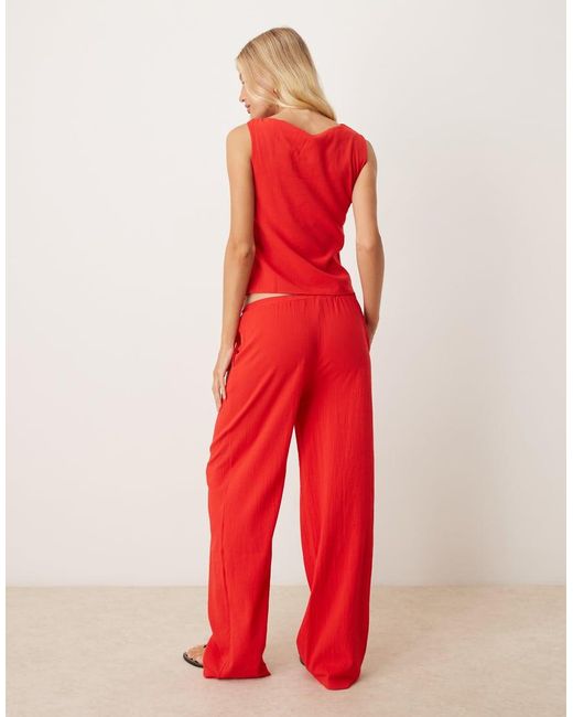 Pantalones Rojos Con Cordón Ajustable De (Parte De Un Conjunto) Mango de color Red