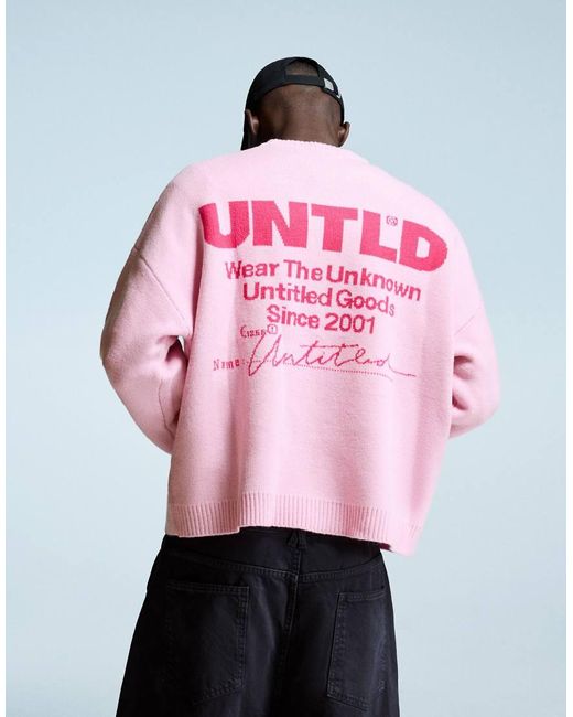 Bershka Pink Printed Jacquard Sweater for men