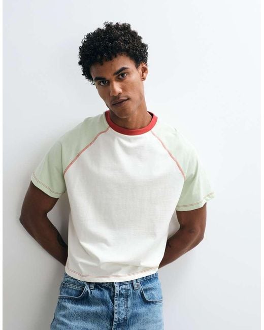 Reclaimed Vintage White Fitted Colour Block Raglan T-shirt for men